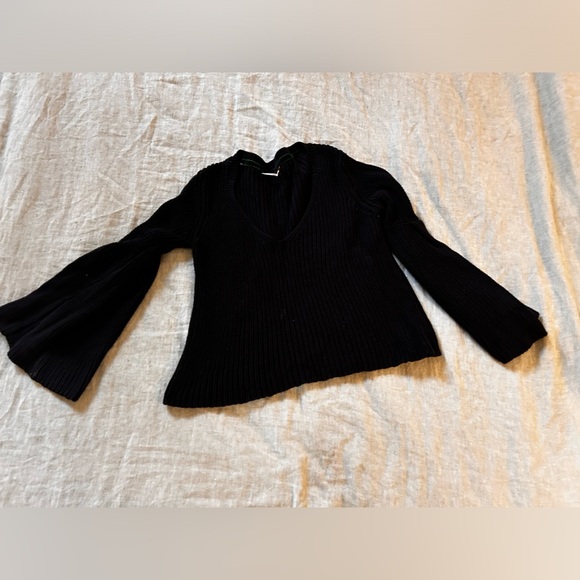 Free People Damsel Black Bell Sleeve Knit Sweater size medium - Picture 15 of 16